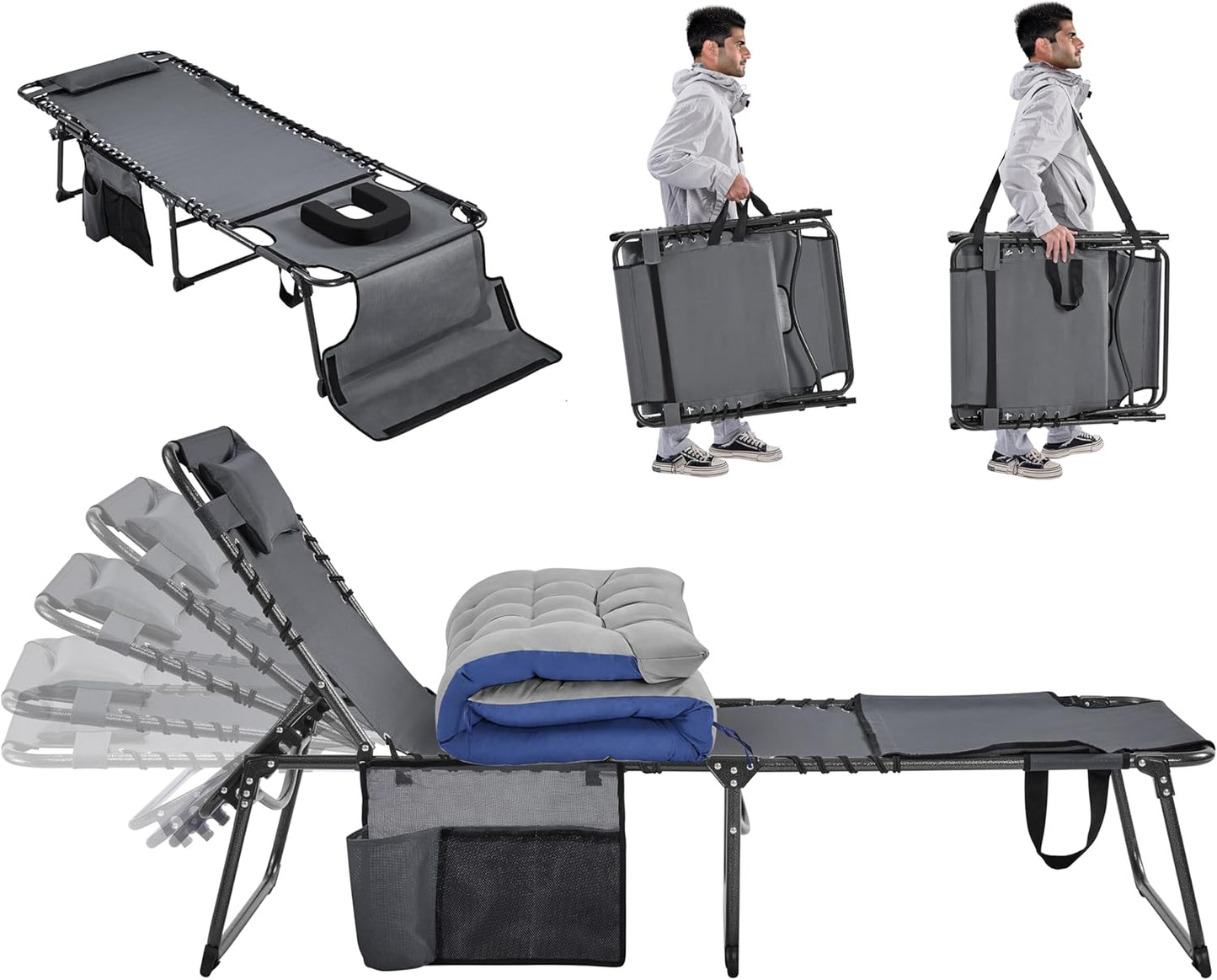 Yaheetech Folding Tanning Chair - Adjustable Lounger