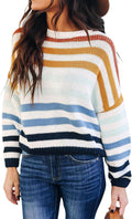 Women's Striped Color Block Short Sweater - Casual Loose Knit