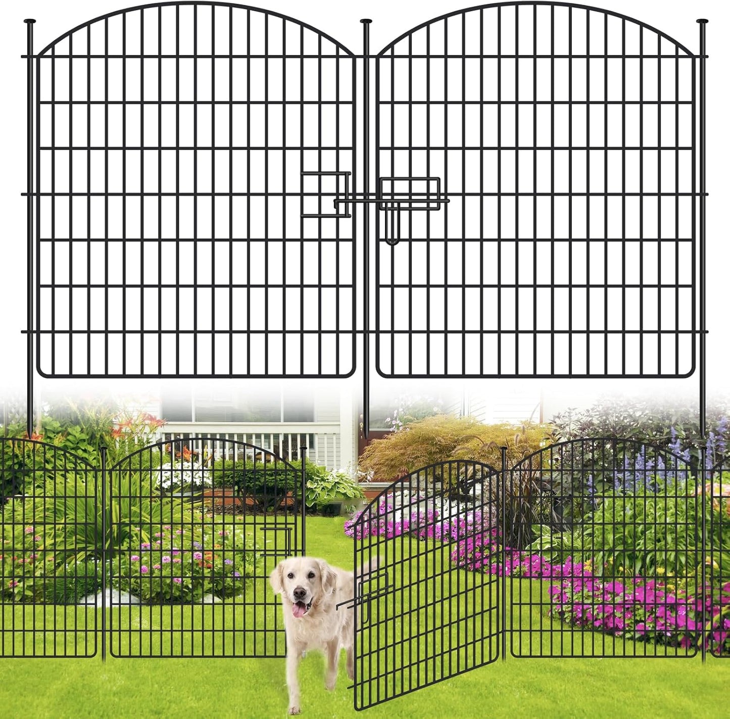 16 Panels No Dig Garden Fence with Gate for Pets and Yard