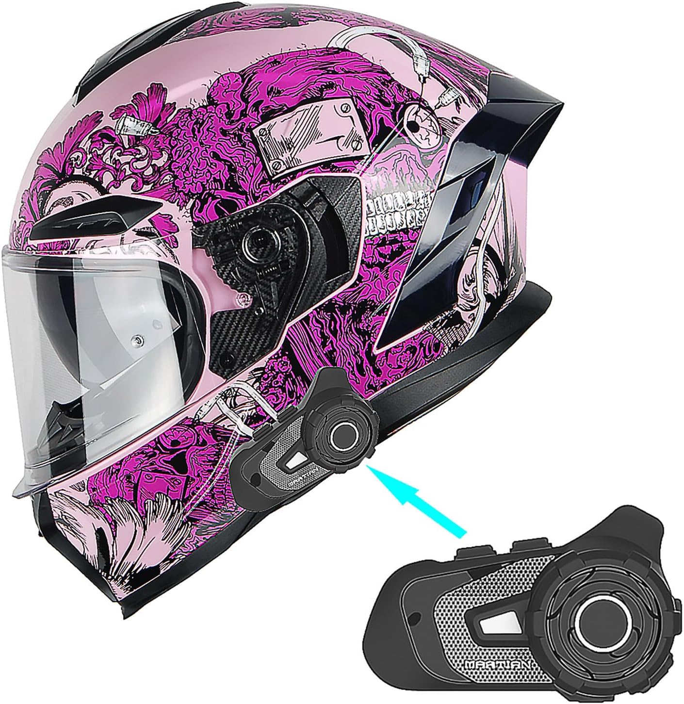 1Storm Motorcycle Full Face Helmet with Bluetooth Headset Bundle