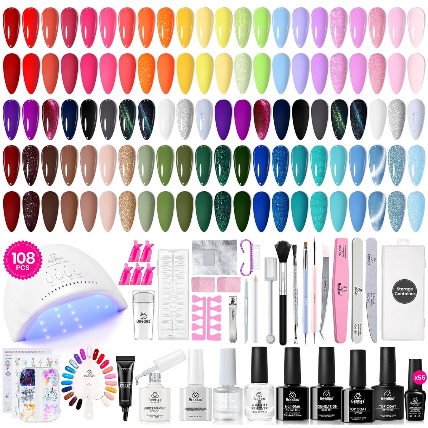 Beetles Gel Nail Polish Kit with UV Light - 108 PCS Set