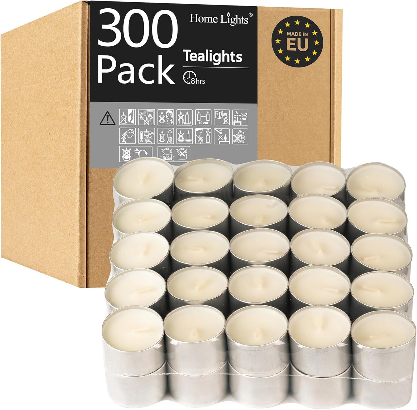 Tealight Candles for Home Decor - 300 Packs of 8 Hour Burn