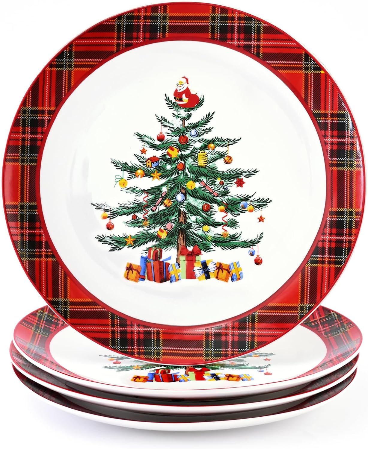 Ceramic Christmas Tree Dinner Plates Set of 4 for Holiday Cheer