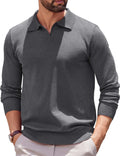 COOFANDY Long Sleeve Polo Sweater for Men - Lightweight Ribbed Knit