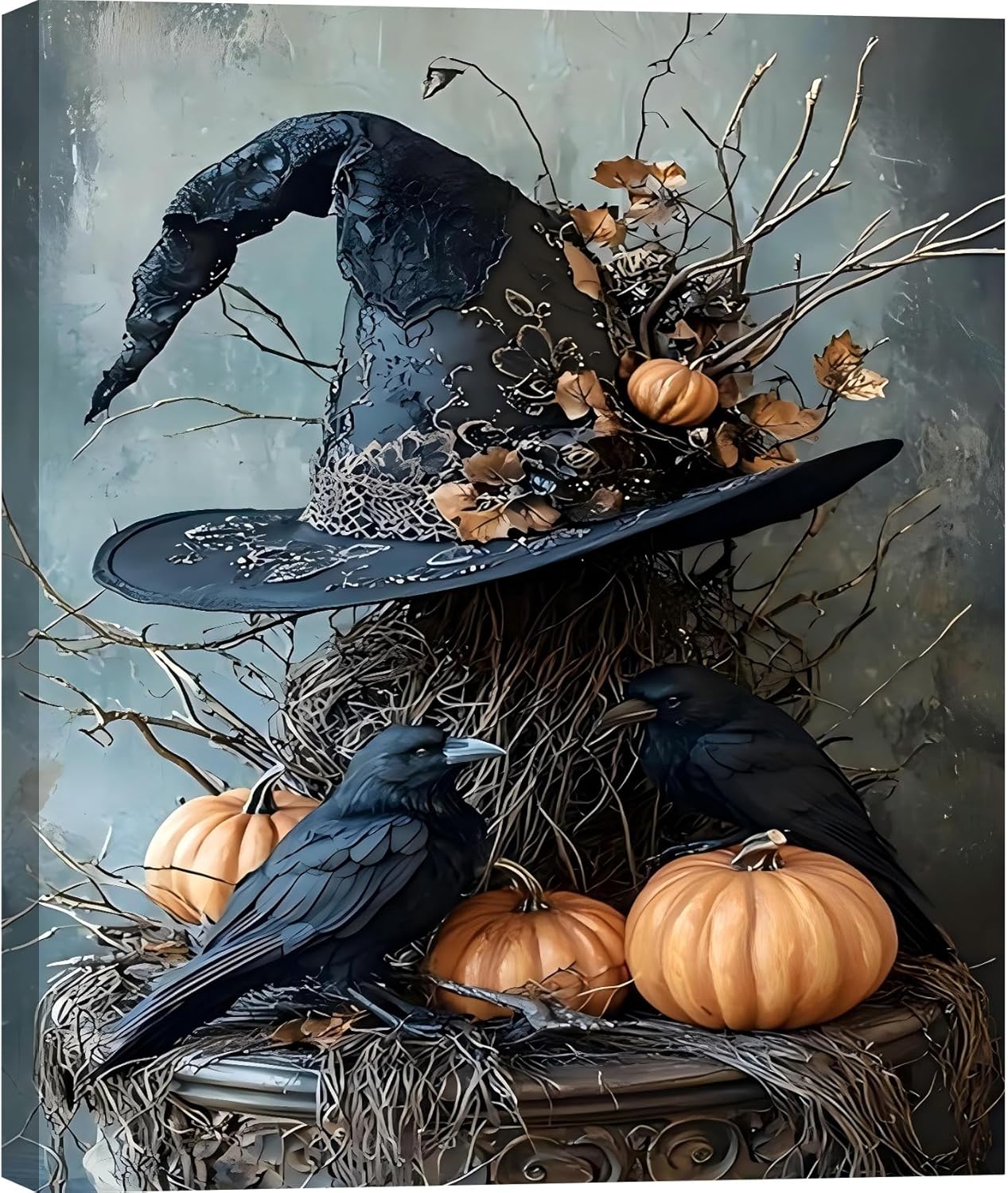 Halloween Raven and Pumpkin Canvas Poster for Home Decor