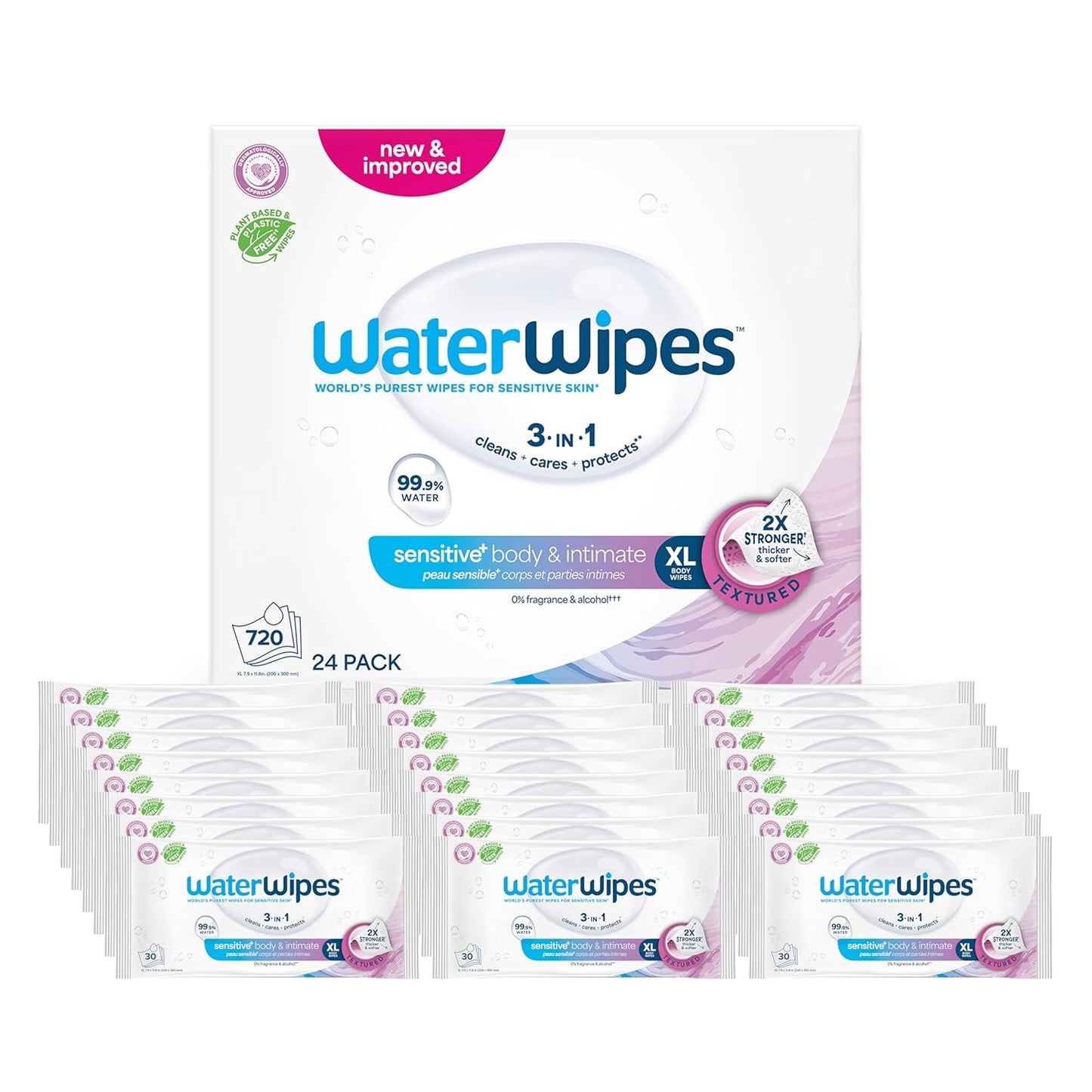 WaterWipes Adult Care Sensitive Body Wipes for Intimate Hygiene