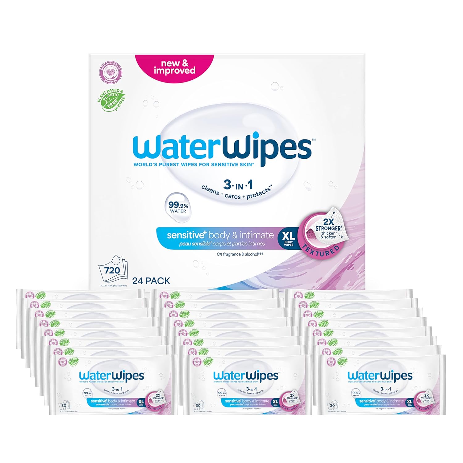 WaterWipes Adult Care Sensitive Body Wipes for Intimate Hygiene