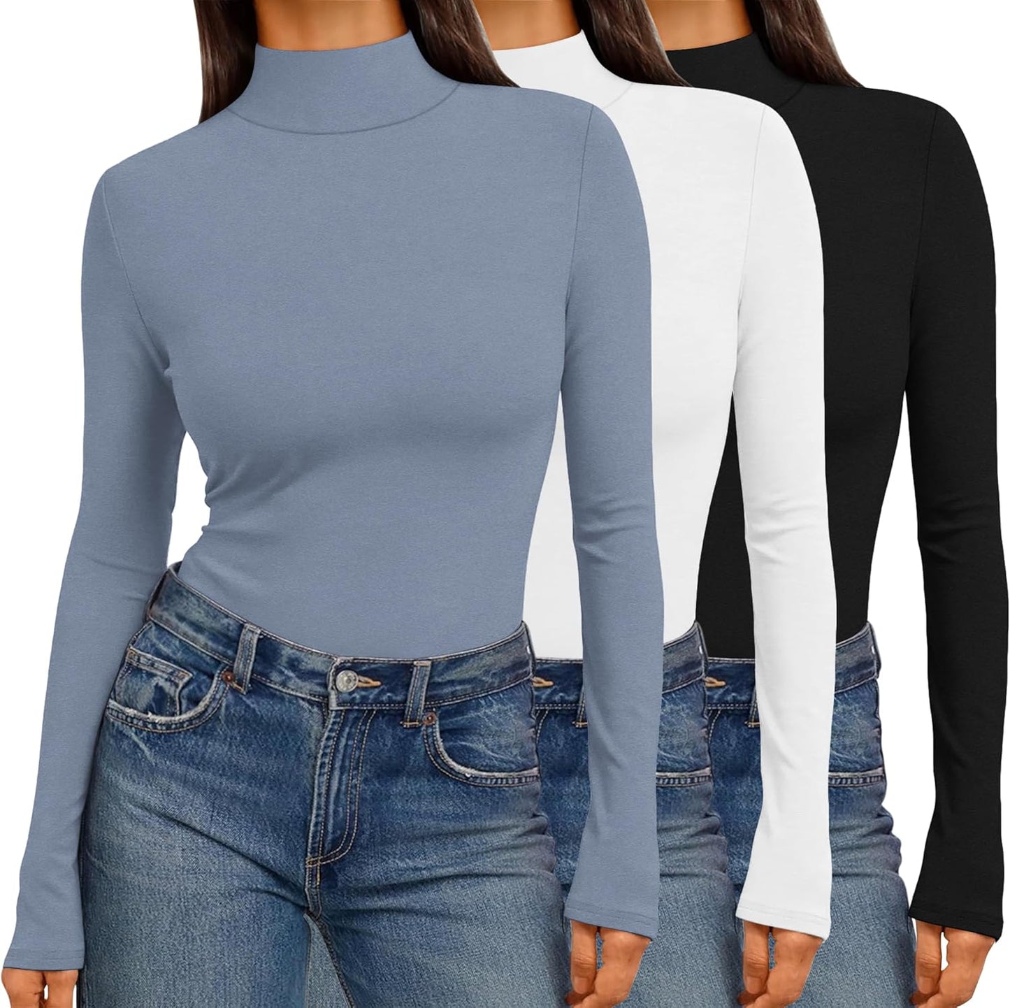 Ekouaer 3 Pack Womens Mock Turtleneck Tops for Winter Style