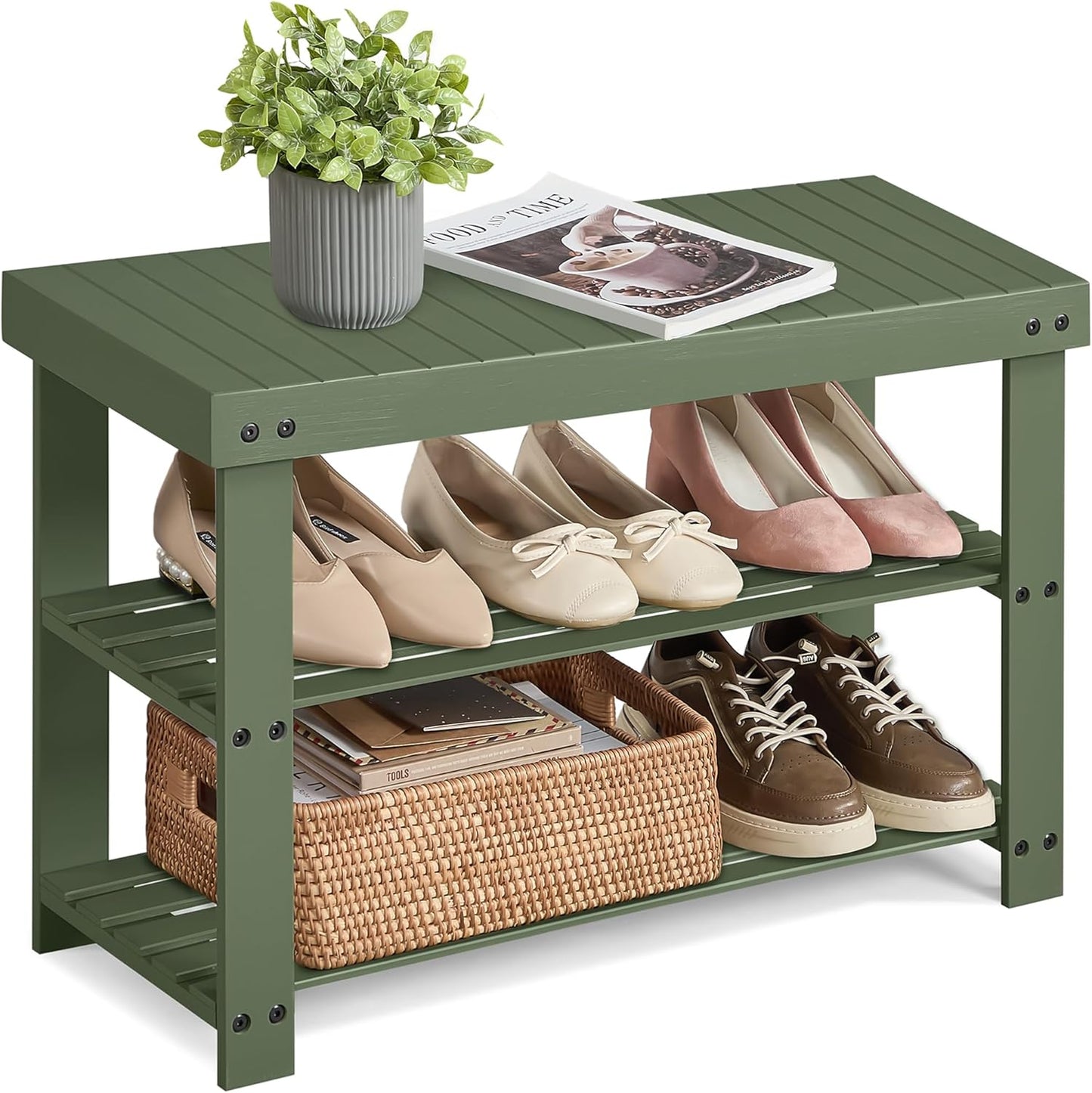 SONGMICS 3-Tier Bamboo Shoe Rack Bench for Entryway Storage
