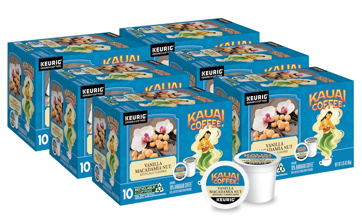 Kauai Coffee K-Cup Pods - Vanilla Macadamia Nut Flavor 10 CT