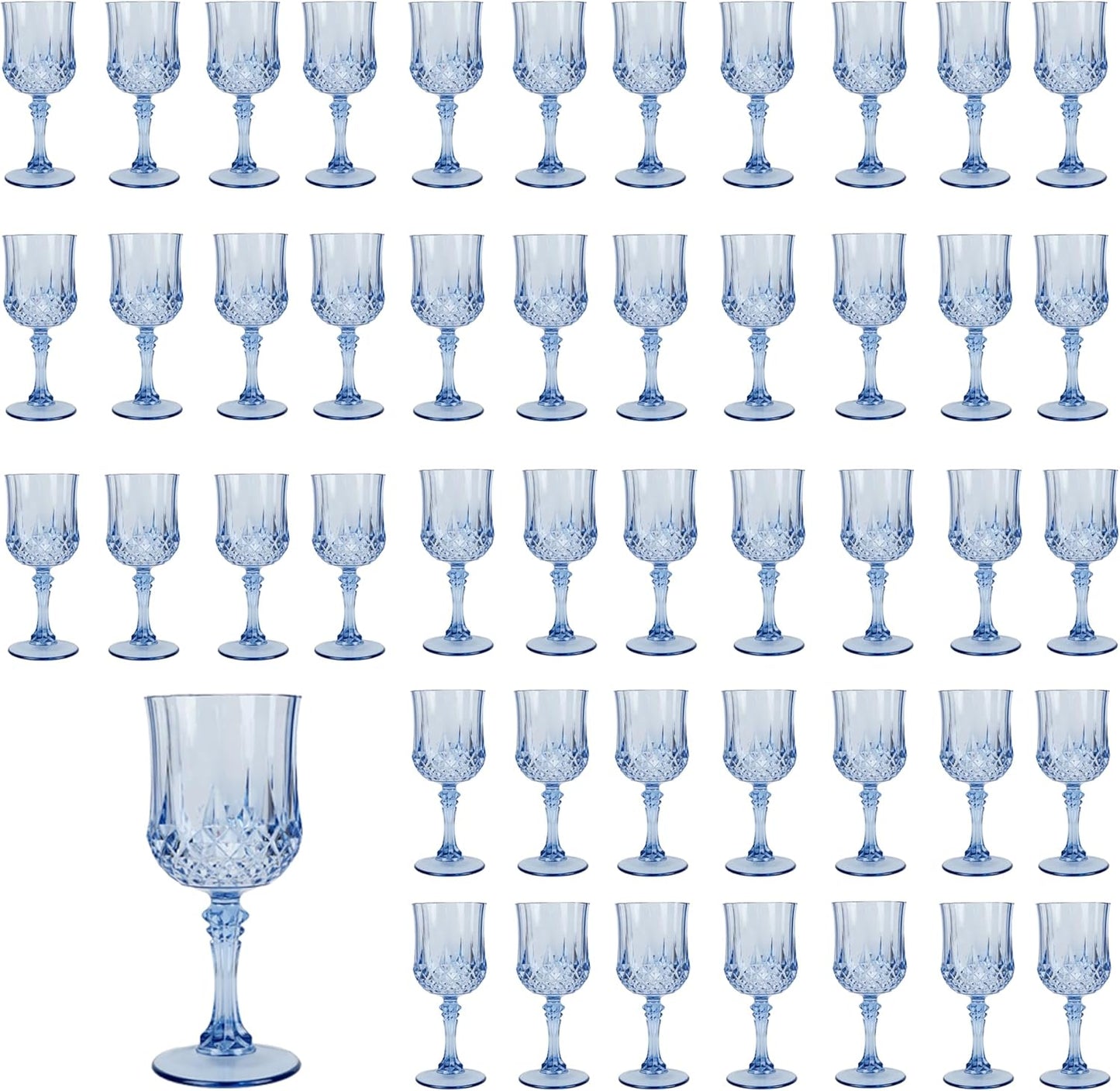 48PCS 7OZ Blue Wine Plastic Glasses for Weddings and Parties