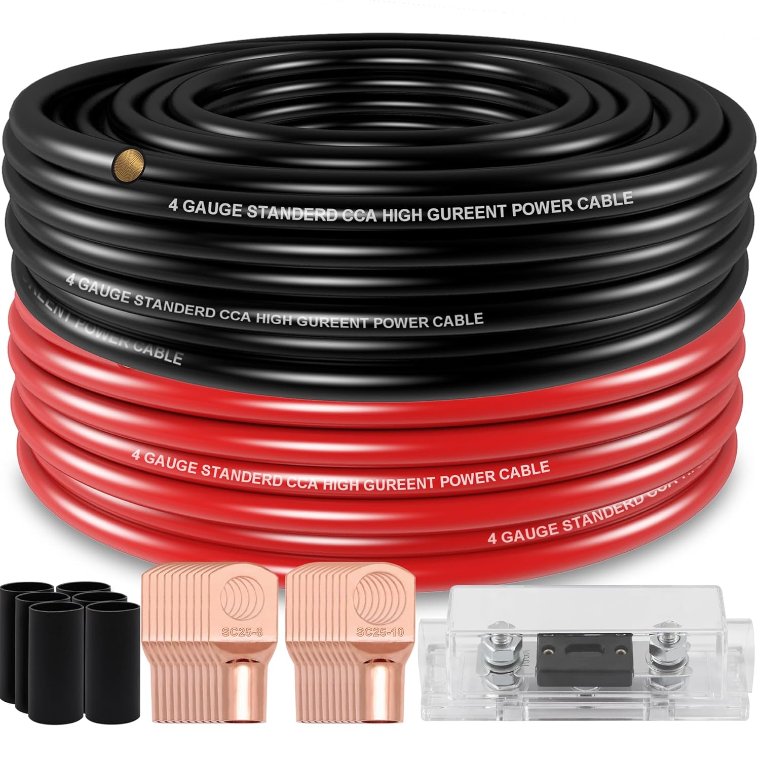 50FT 4 Gauge Wire Set for Car Amplifier Power & Ground Use