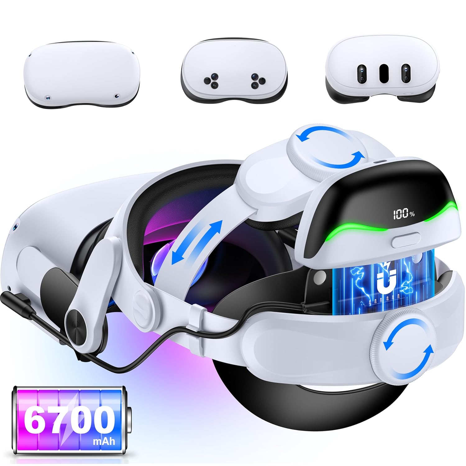 Battery Head Strap for Meta Quest 3/2 with 6700mAh Power