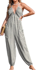 Plunge Halter Sleeveless Pleated Long Romper Jumpsuit - Summer Ready