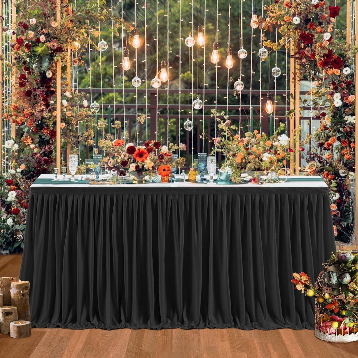 17ft Black Table Skirts for Rectangle Tables - Perfect for Events