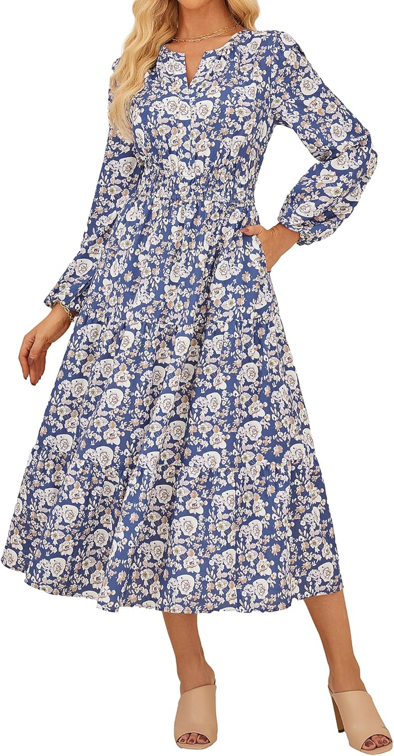 Floral Long Sleeve Maxi Dress for Women by GRACE KARIN
