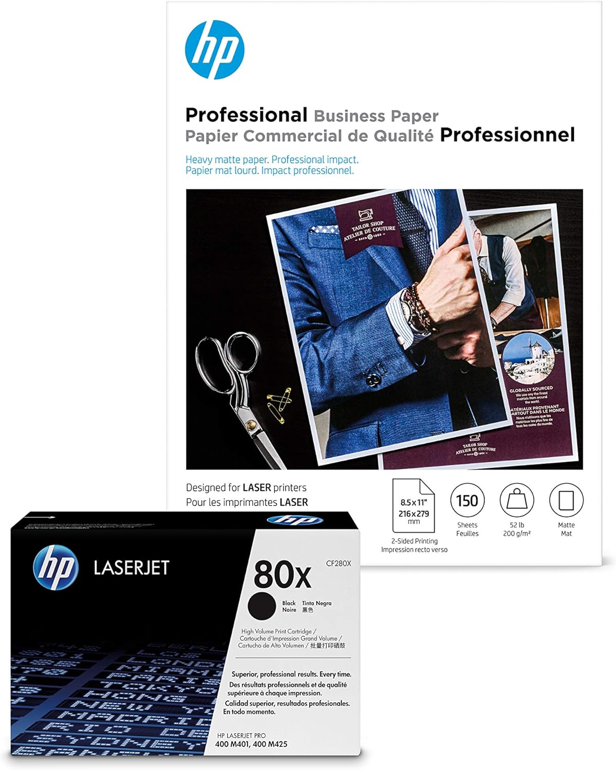 HP 80X Black High Yield Toner and Matte Brochure Paper Bundle