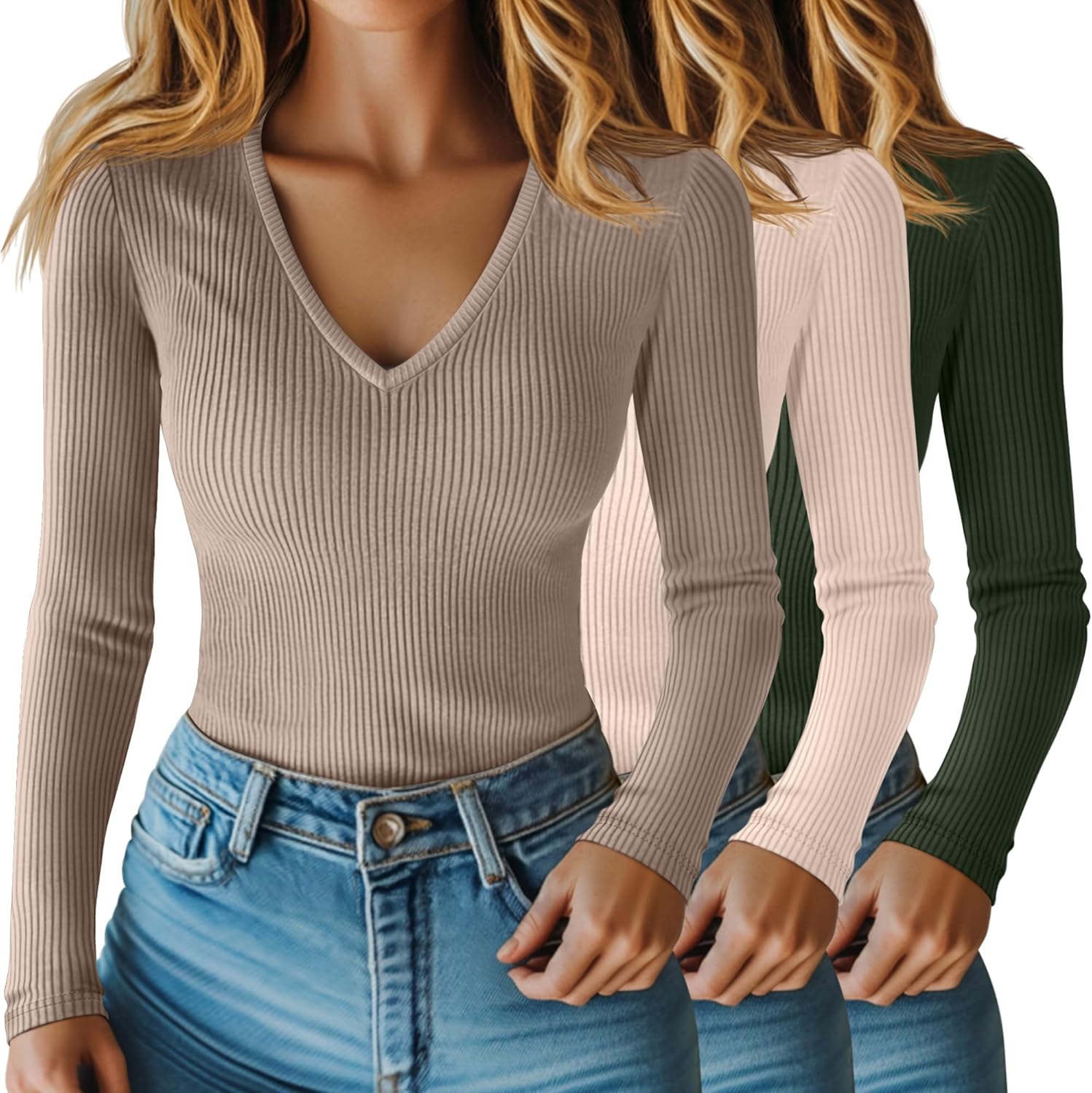 Riyiper 3 Pack Women Long Sleeve Shirts for Casual Style