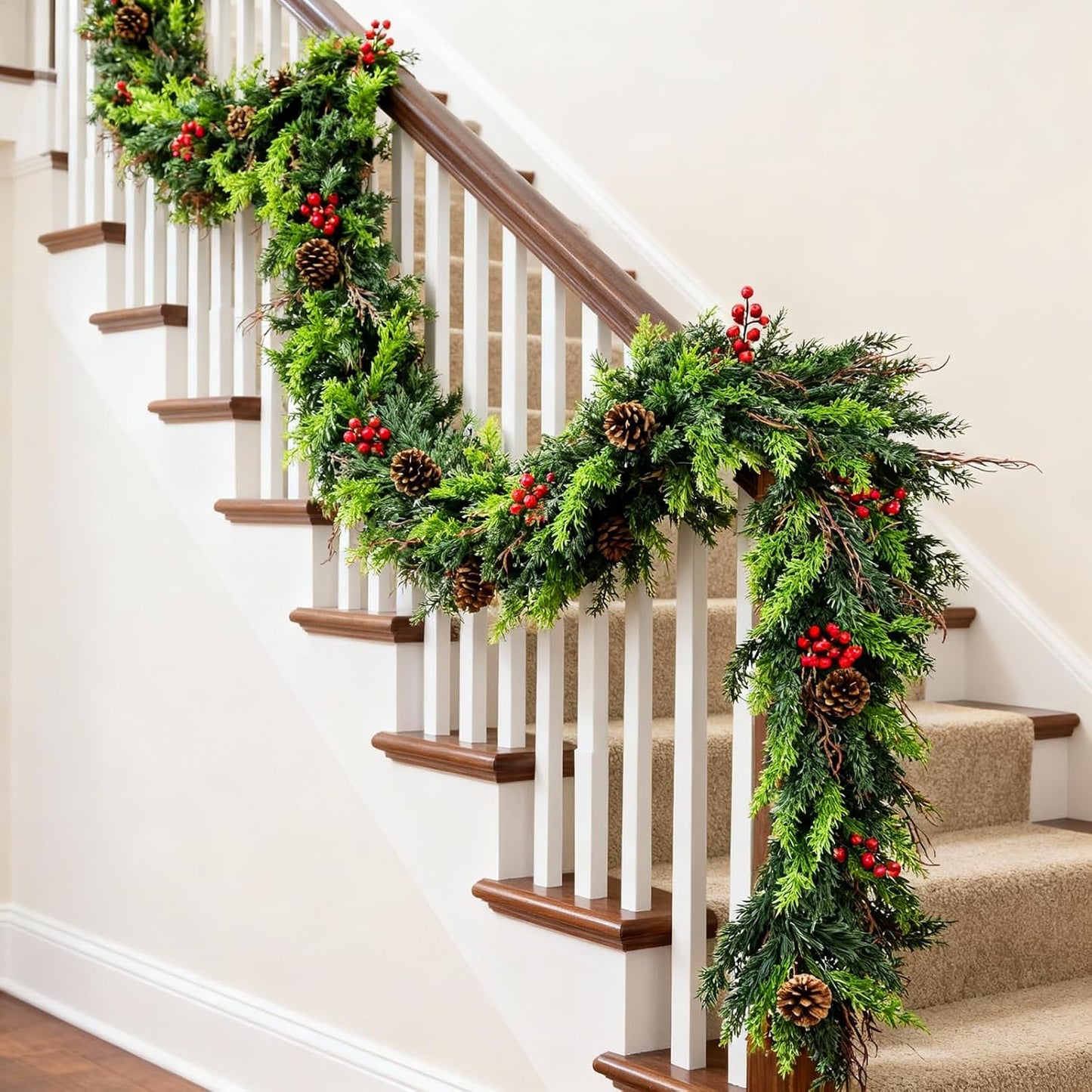 6Ft Christmas Garland with Red Berries for Festive Decor