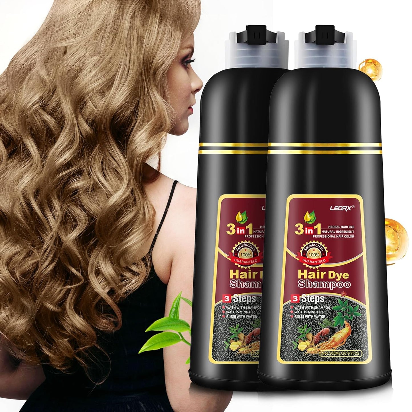 2 Pack Hair Dye Shampoo for Instant Herbal Coloring at Home