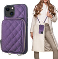 Dark Purple Crossbody Wallet Case for iPhone 13 - RFID Zipper Folio