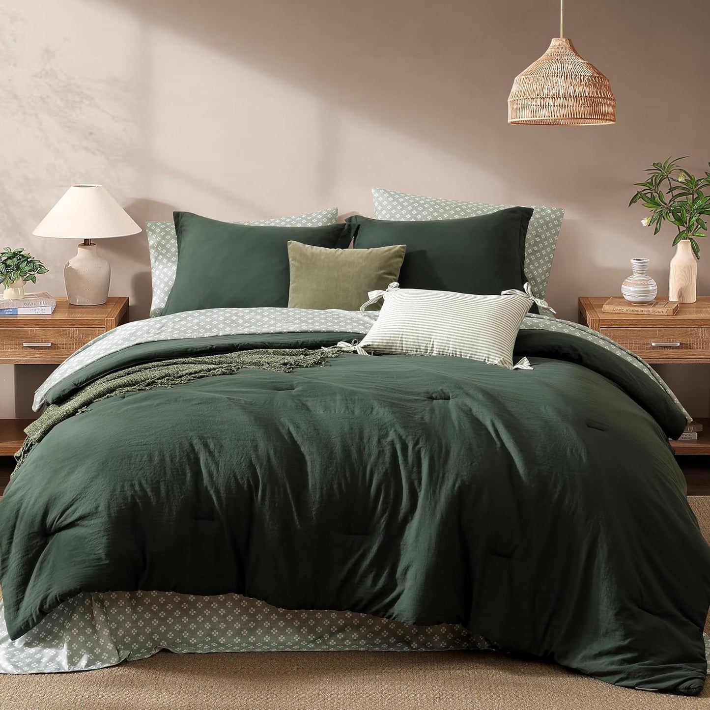 Monbix Queen Comforter Set - 7 Pieces for Ultimate Coziness