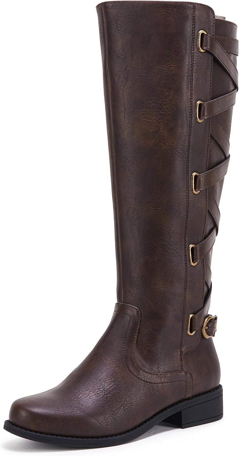 Coutgo Womens Lace Up Knee High Boots for Stylish Comfort
