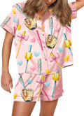 SHESHOW Satin Pajama Set for Women - Sport Ball Print Comfort