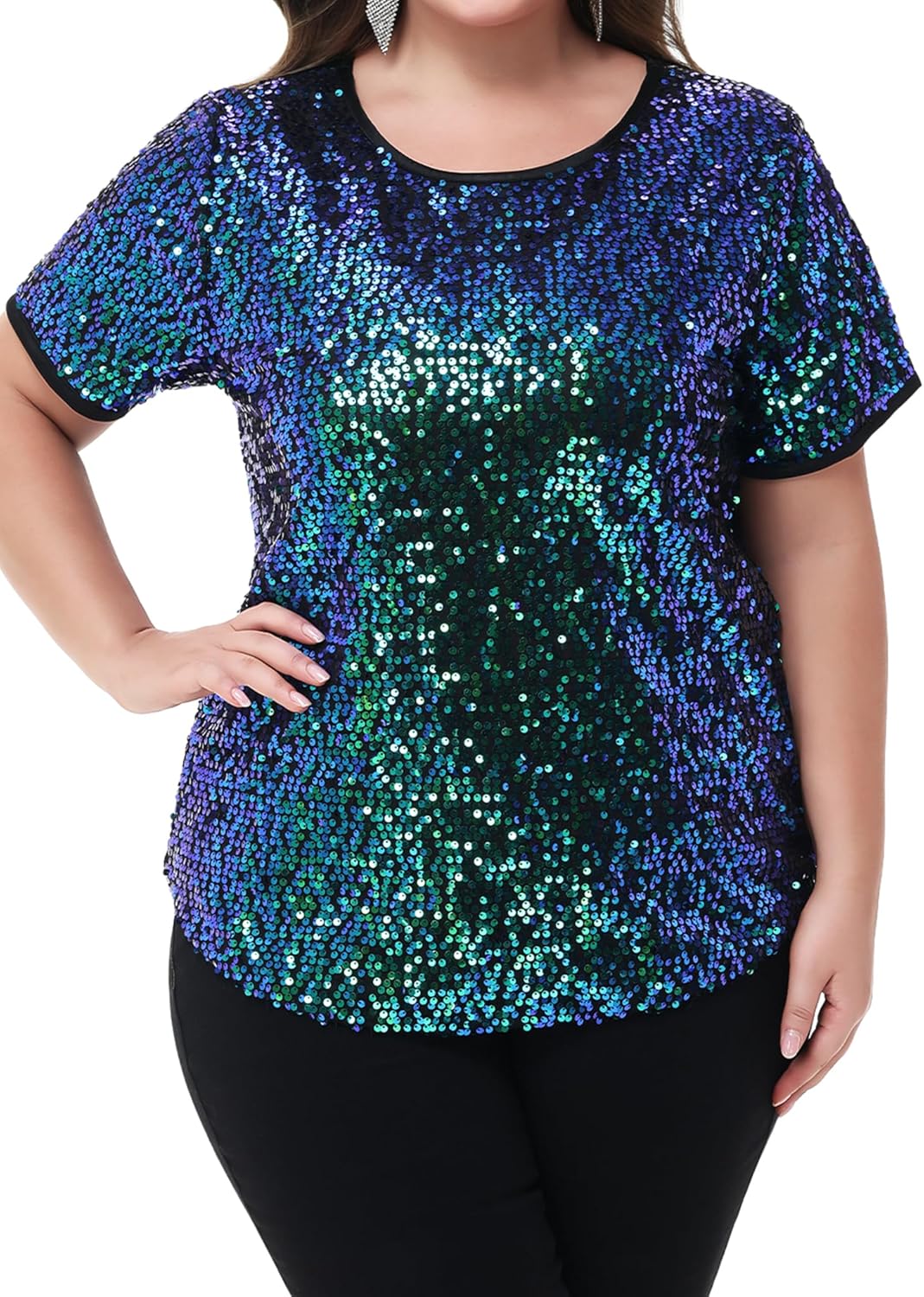Anna-Kaci Women's Sequin Tops for Plus Size Glamour