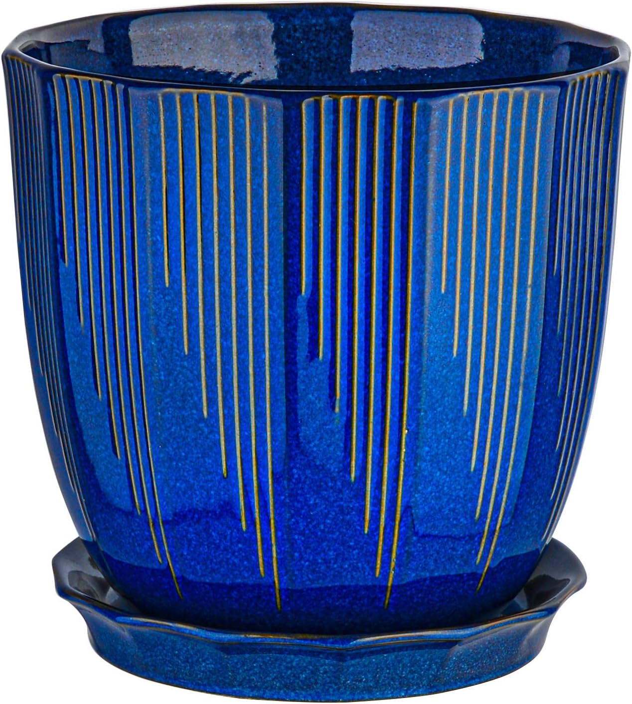 ADN Large Indoor Ceramic Plant Pot with Drainage and Saucer