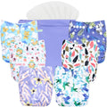 Cloth Diapers 6 Pack with Leaves & Animals Prints - One Size