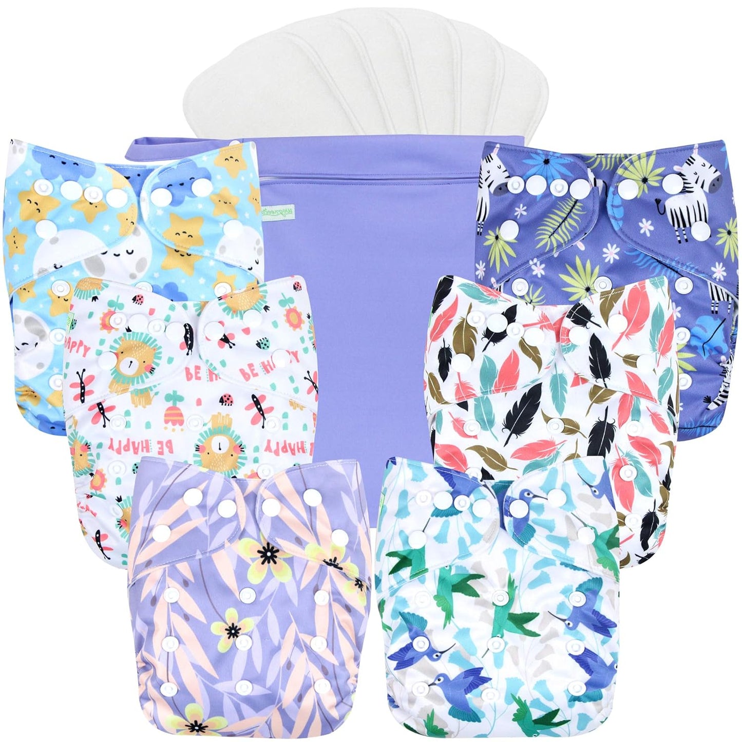Wegreeco Cloth Diapers 6 Pack with Inserts & Wet Bag for Babies