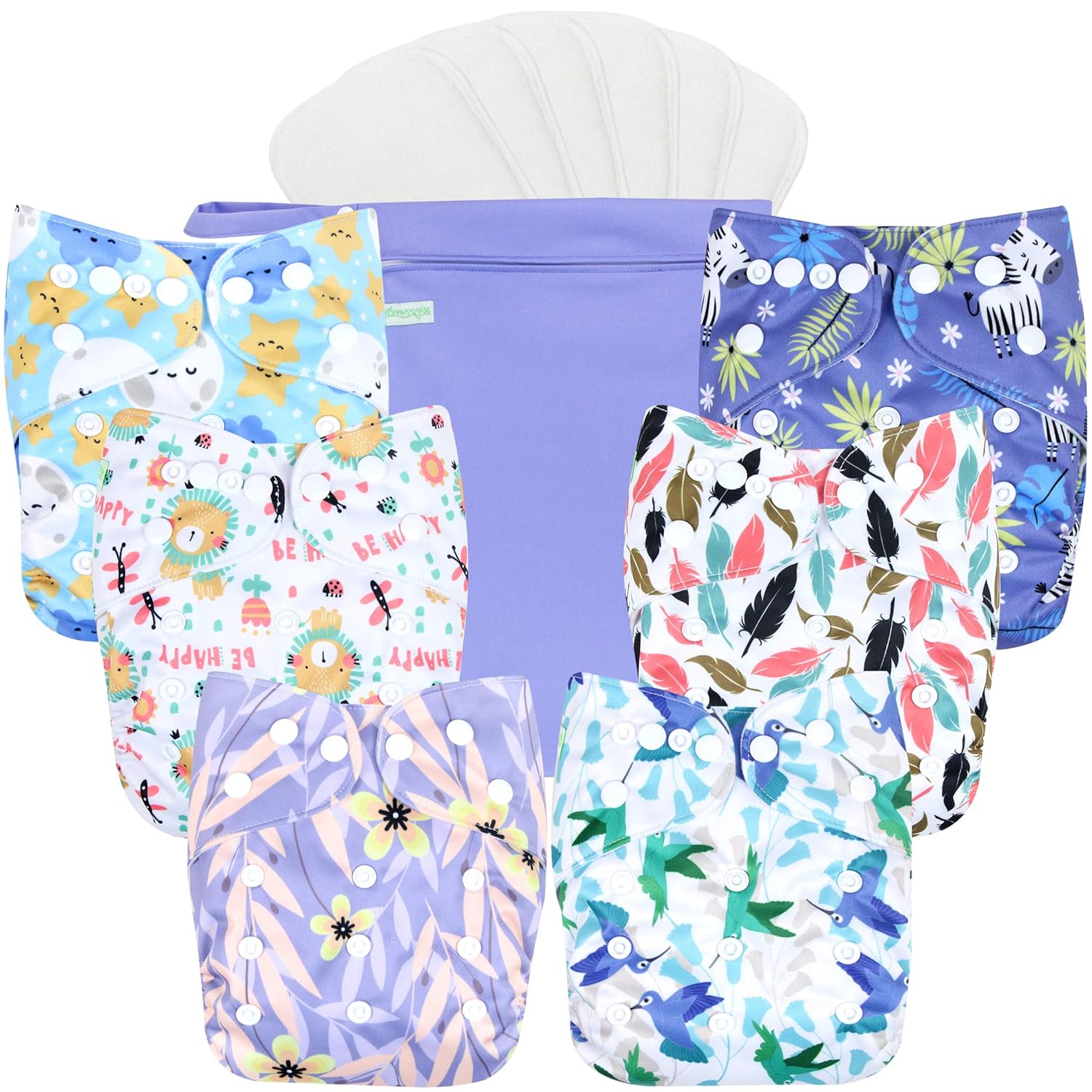Wegreeco Cloth Diapers 6 Pack with Inserts & Wet Bag for Babies