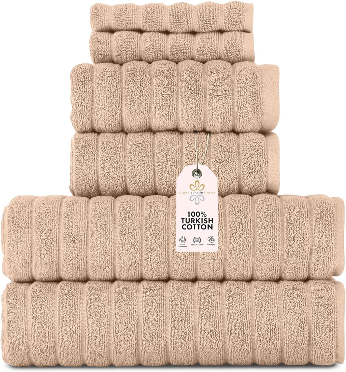 Classic Turkish Towels 6 Piece Towel Set for Luxurious Comfort