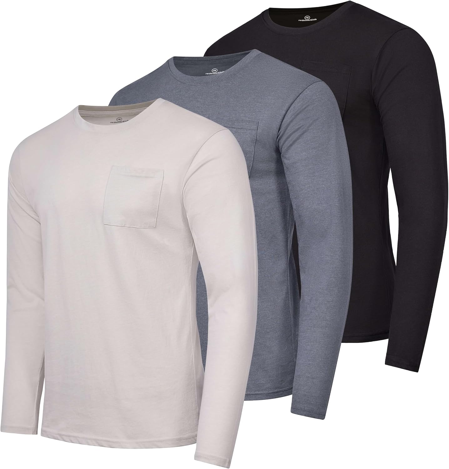 Men's Cotton Performance Long Sleeve Crew Neck Pocket T-Shirt