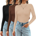 Mock Turtlenecks 3 Pack Long Sleeve Ribbed Tops - Slim Thermal Fit