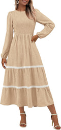 Long Sleeve Smocked Midi Dress - Elegant Floral Boho for Fall