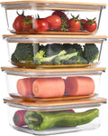 Glass Food Storage Containers with Bamboo Lids 36oz Pack of 4