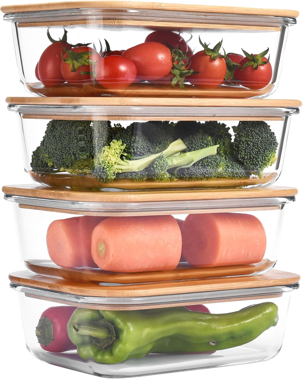 Vdomus Glass Food Storage Containers with Bamboo Lids for Meal Prep
