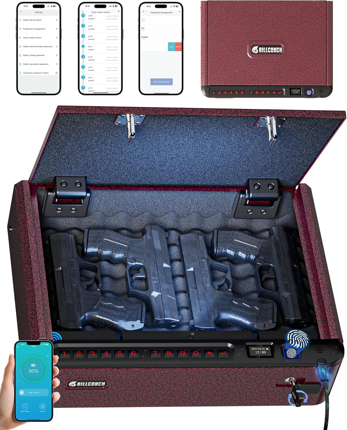 BILLCONCH Smart Gun Safe with Biometric Access and APP Control