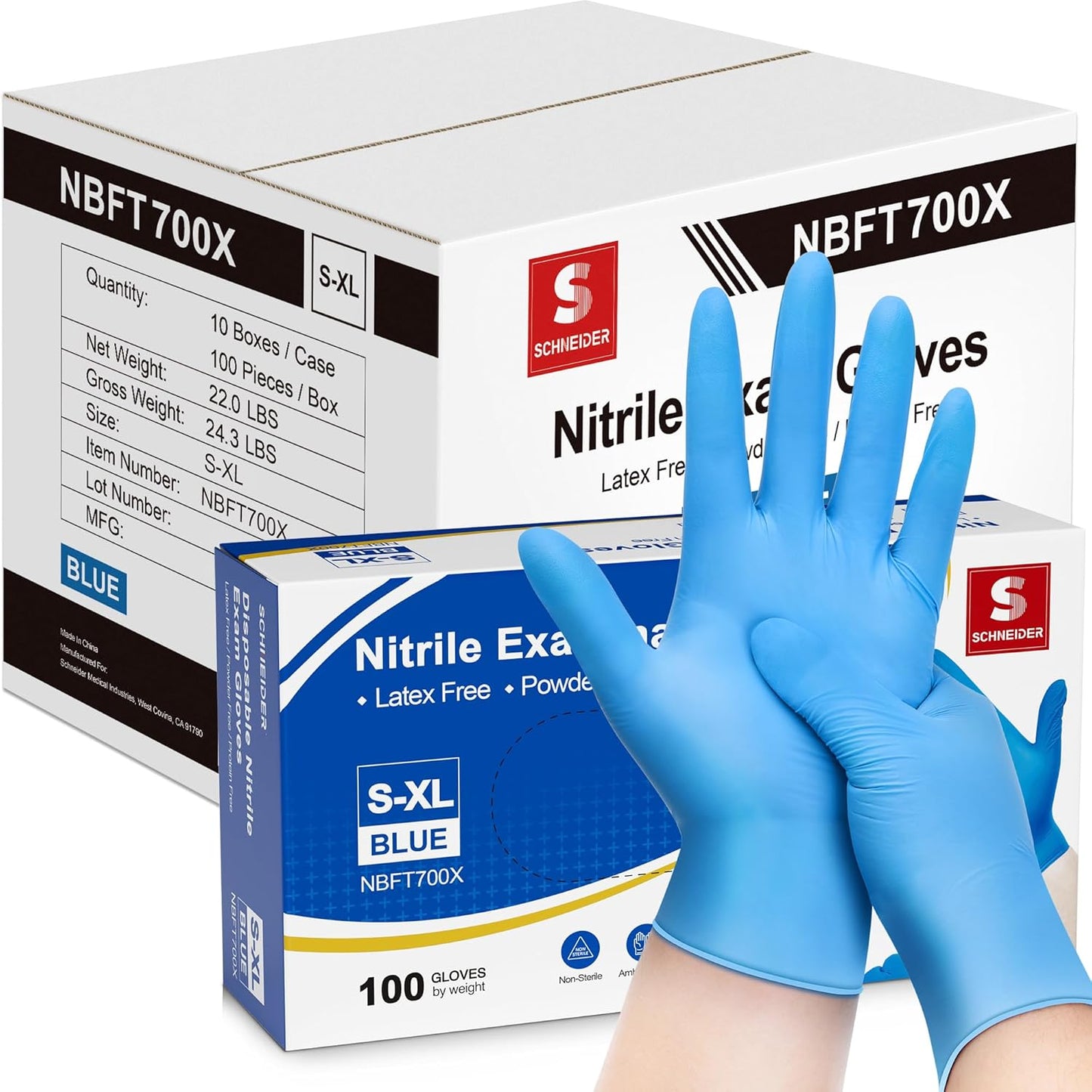 Schneider Nitrile Exam Gloves for Medical, Cleaning, and Food Prep