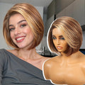 Brown mix Blonde Highlight Synthetic Lace Front Wig Side Part Short