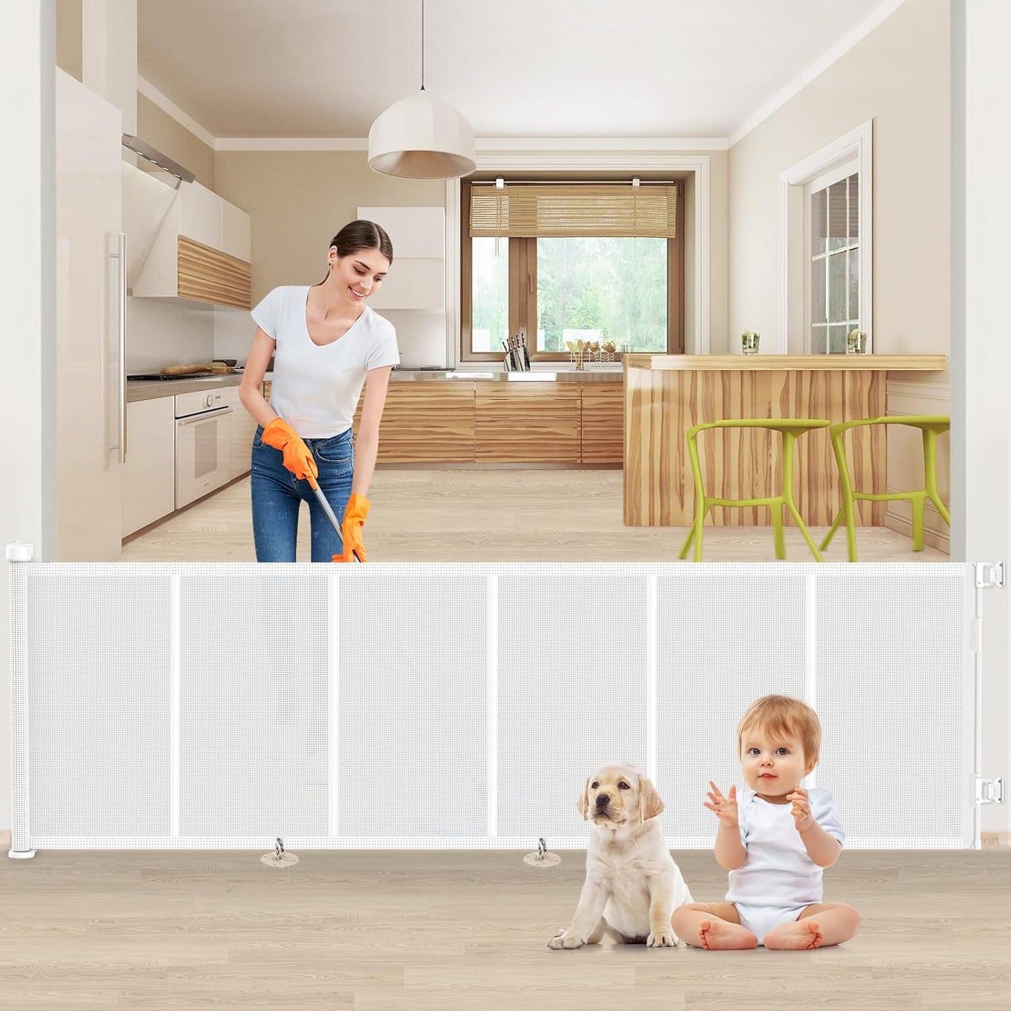 Upgrade 120 Inch Retractable Baby Gates for Kids and Pets
