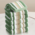 Green Striped Cotton Towels Set - Quick Dry 6PC Hand Towels