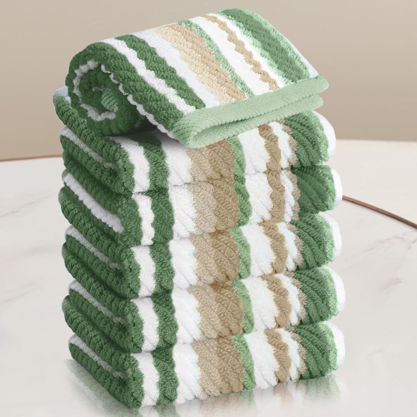 VOOVA & MOVAS Green Striped Towels Set - 100% Cotton Luxury