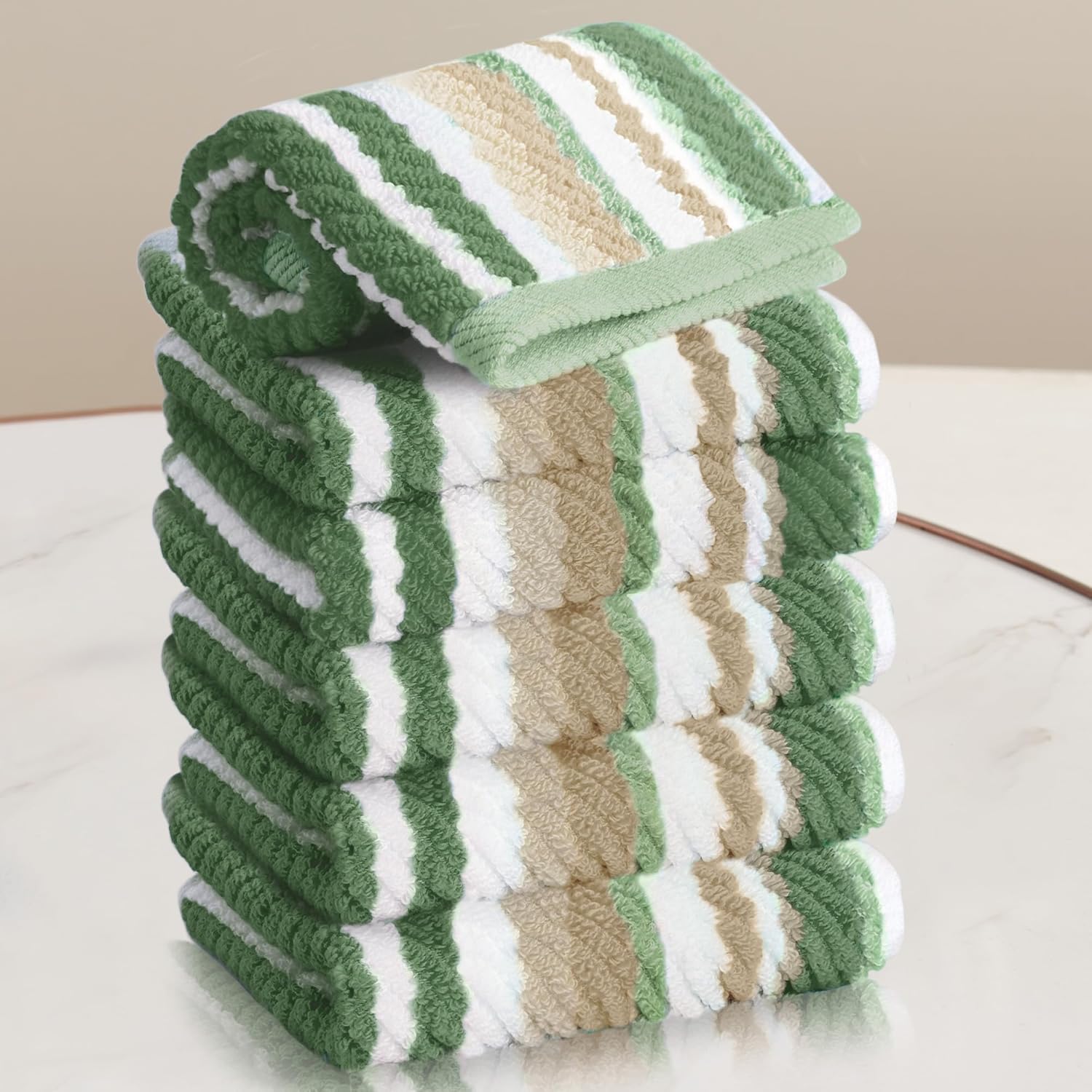 VOOVA & MOVAS Green Striped Towels Set - 100% Cotton Luxury