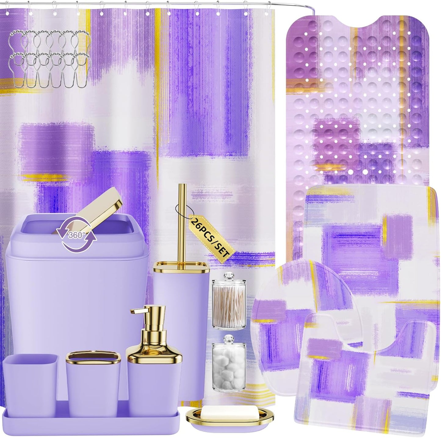 Purple Bathroom Accessories Set - 26PCS Complete Bathroom Set