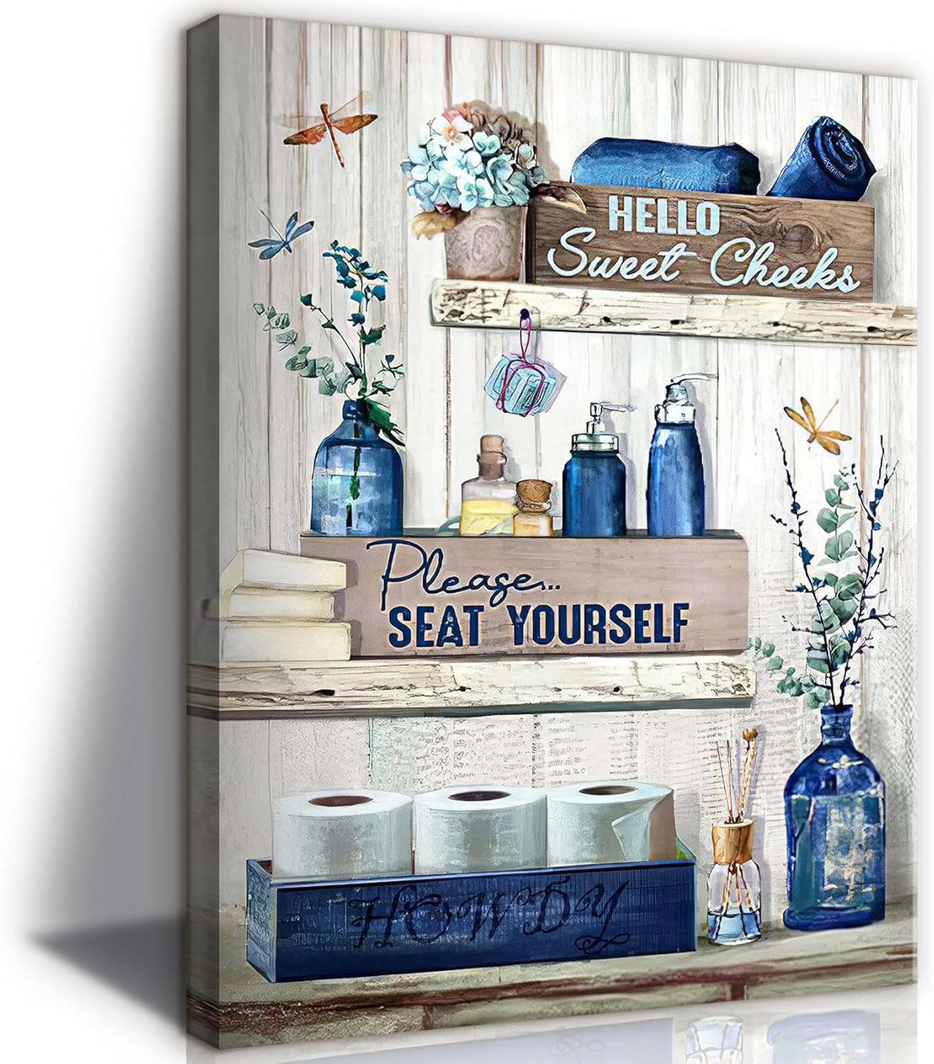 Navy Blue Bathroom Decor Wall Art for Rustic Aesthetic Spaces