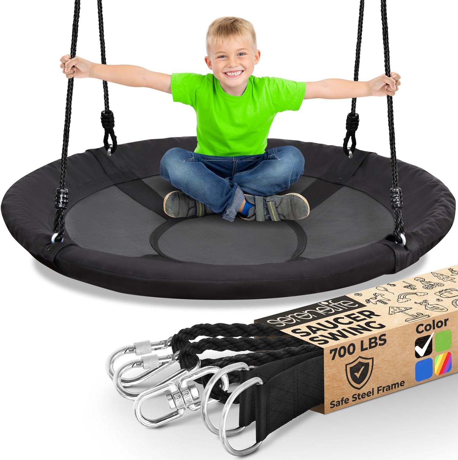 SereneLife Saucer Swing with Tree Hang Kit for Outdoor Fun