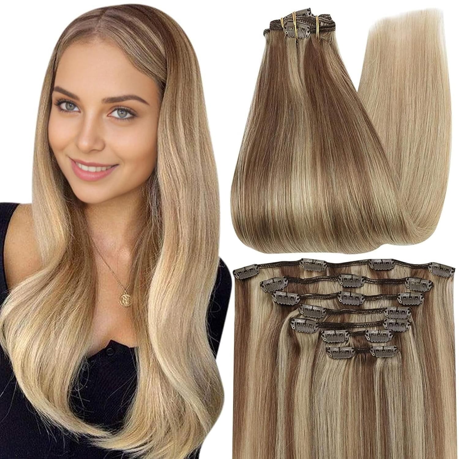 Full Shine Clip in Hair Extensions for Radiant Balayage Look